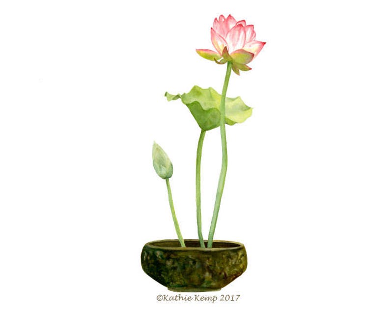 Lotus Watercolor Ikebana Japanese Zen Flower Arrangement Art Etsy