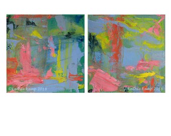 Díptico abstracto de pintura al óleo: Arte moderno con textura de espátula, juego de 15 cm