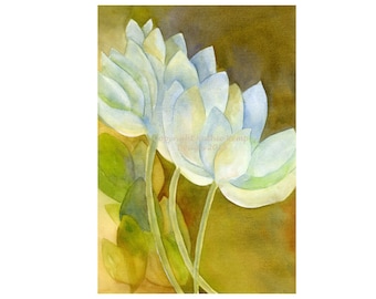 Impresión de acuarela de flor de loto: arte floral de pared inspirado en el este de Asia