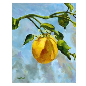 Lemon Tree Oil Painting Kitchen Decor Gift Idea Southwestern Tropical Colors Giclee Art Print Citrus Yellow Aqua Blue Green
