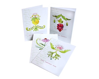 Uplifting Art Note Cards: Watercolor Herbs & Healing Plants, Set of 4