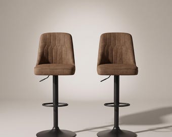 Bar Stools Set of 2 with Back, Swivel, Brown and Black, Height Adjustable, Kitchen Island, Counter Height, Cafe