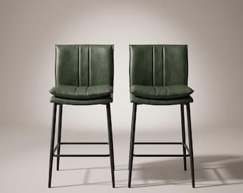 Set van 2 barkrukken met rugleuning, groen, aanrechthoogte, keukeneiland, industriële stijl, housewarmingcadeau