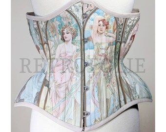 Alfons Mucha Corset - time of the day, painting, art nouveau, summer, pastel, clothing, fashion, tightlacing, hourglass shape