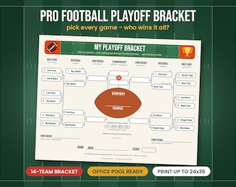 Pro Football Playoff Bracket 2026-27 Printable, 14 Team Football Bracket, Office Pool Game, Big Game Party, Bracket Poster 24x36