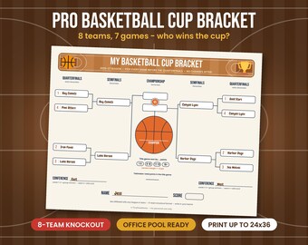 Pro Basketball Cup Bracket 2026-27 Printable, 8 Team Basketball Tournament Bracket, Office Pool Game, Bracket Poster 24x36