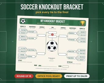 Soccer Knockout Bracket 2026-27 Printable, European Football Round of 16 Bracket, Two Leg Score Boxes, Office Pool Game, Poster 24x36