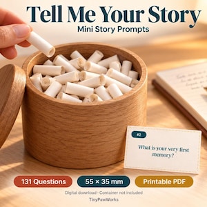 Mini Journal Prompt Cards, Tell Me Your Story, 131 Cut and Fold Question Slips, 55 x 35 mm, A4 Letter A5