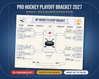 Pro Hockey Playoff Bracket 2027 Printable, 16 Team Hockey Bracket, Series Score Picks, Office Pool Game, Bracket Poster 24x36