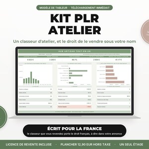Kit PLR classeur de gestion pour artisan Excel Google Sheets 34 onglets licence de revente incluse prix plancher revendez le sous votre nom
