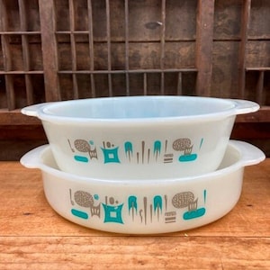 Vintage Fire King Blue Heaven Casserole Dish: Mid-Century Mod Kitchen Decor