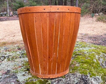 Vintage Large Basket Storage Antique Gathering Basket Slat Sided 16" x 15 1/4" Laundry Or Waste Basket Note Wear REVIEW CONDITION