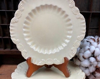 Vintage Coalport Ivory White Plates Kings Ware Embossed No Trim Antique 1890s Off White Plates Scalloped Embossing Clear CRAZING 6 Plates