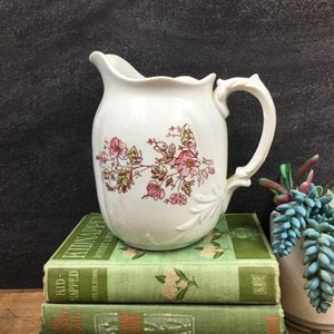 Vintage Ironstone Pitcher Moss Rose Pattern Maddock&#39;s Works Lamberton Royal Porcelain