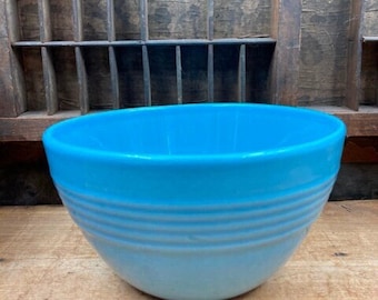 Vintage Blue Stoneware Bowl With Three Bands Rustic Country Kitchen Farmhouse Kitchen