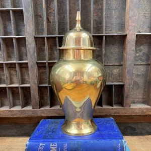Vintage Brass Temple Jar with Lid: Indian Ginger Urn, MCM Decor