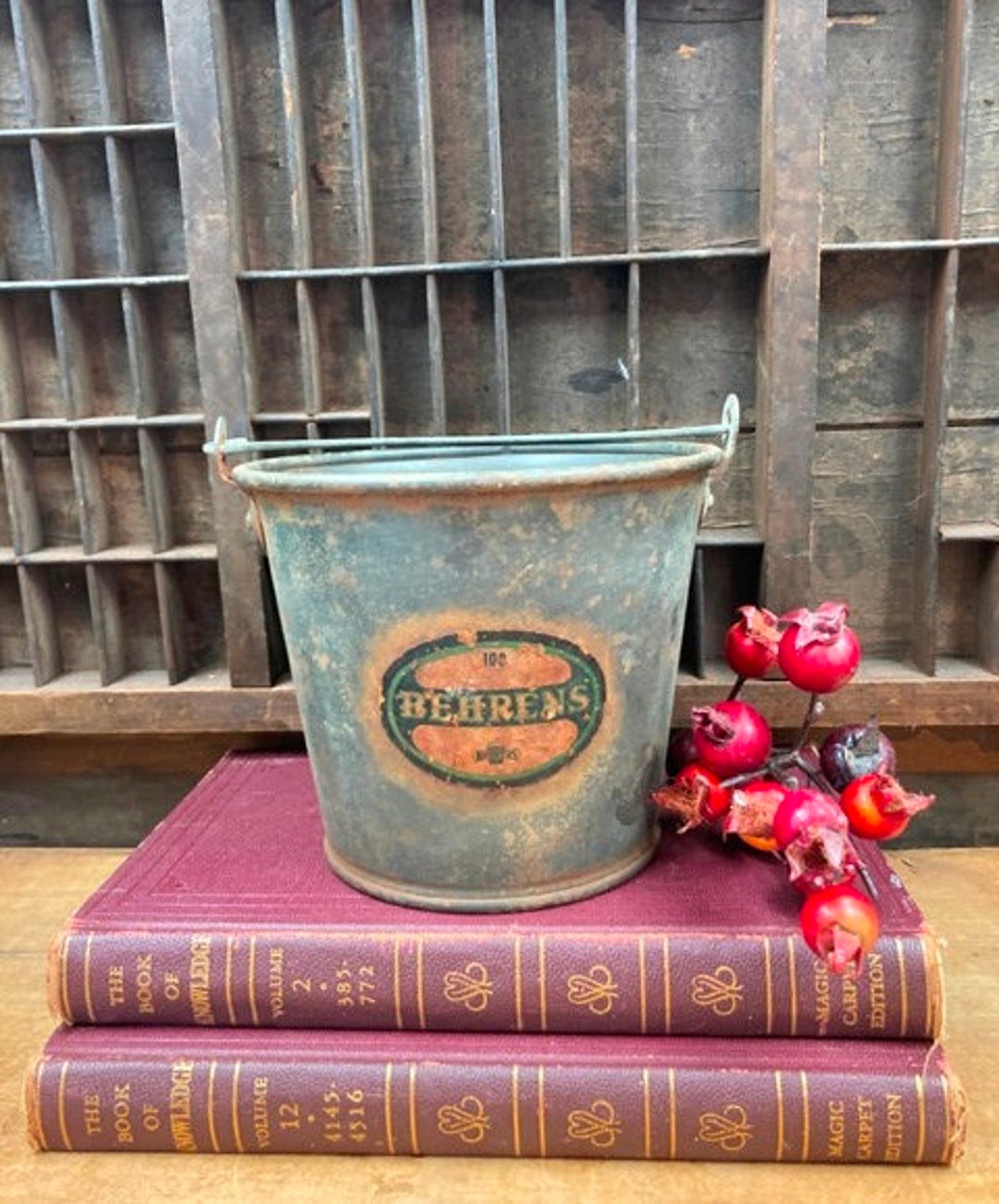 Vintage Tin Bucket behrens Label Rustic Primitive Etsy