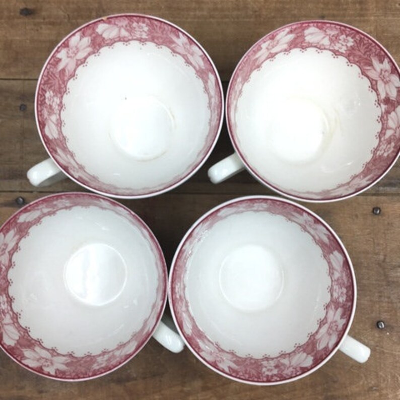 Red Transferware Tea Cups 9 Colonial Wood /& Sons Burslem England Antique Vintage Teacup Display