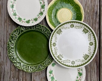 Mismatched Green Plates Cabbage Olfaire Majolica Shafford Lettuce Plates Ivy & Midcentury Plates As Decor