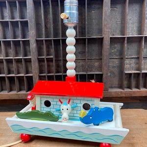 Vintage Noah&#39;s Ark Lamp: Wooden Nursery Decor, Imri Style