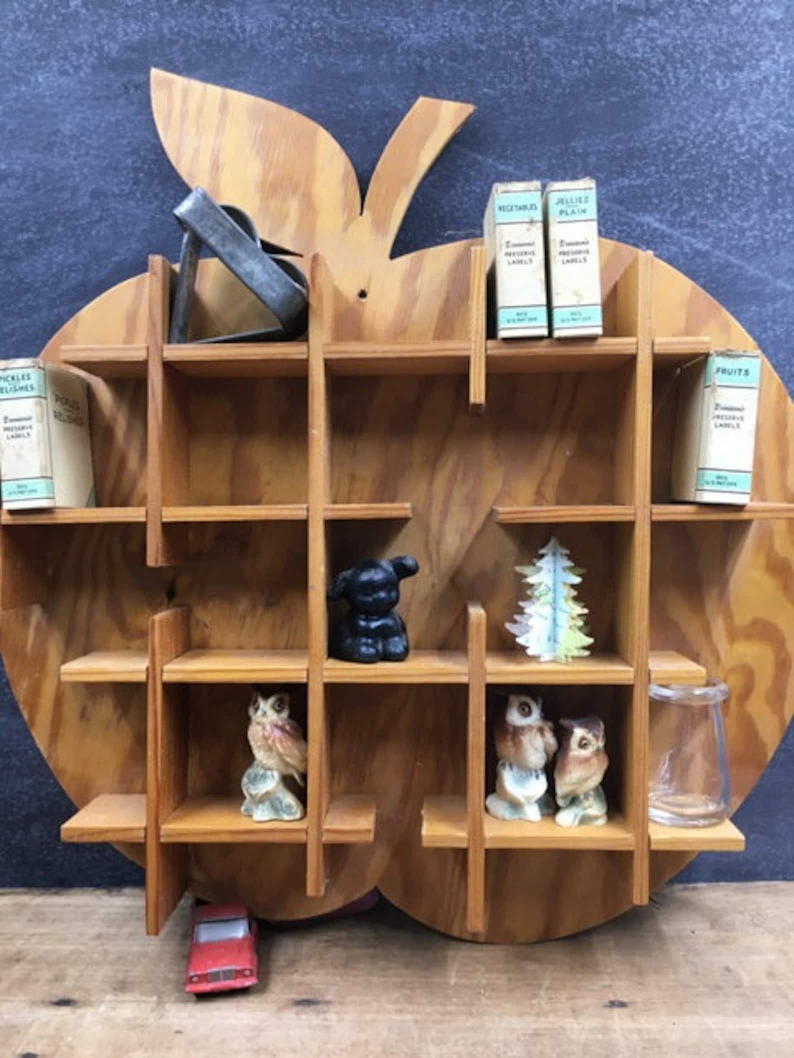 Wooden Curio Shelf Vintage Knick Knack Wall Display Box Apple Etsy