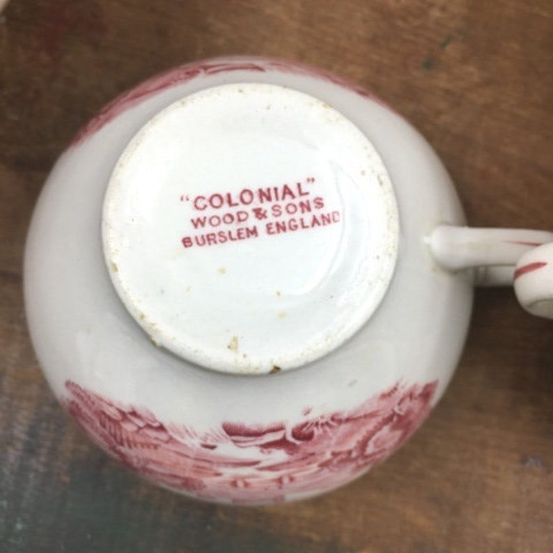 Red Transferware Tea Cups 9 Colonial Wood /& Sons Burslem England Antique Vintage Teacup Display