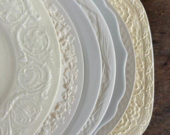 Vintage Embossed Ironstone Plate: White Mismatched Farmhouse Decor