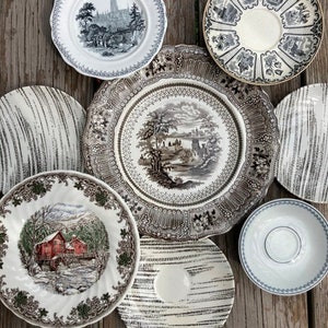 Black Transferware And Plates And Saucers Farmhouse Wall Decor Vintage Kitchen Or Dining Room