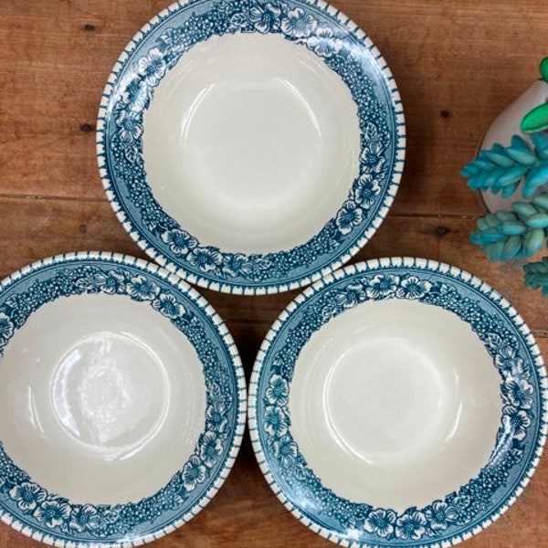 Blue White Bowls Royal China Pilgrim Blue Gray Rimmed Cereal Bowls Set Of 3 Americana Farmhouse Country Kitchen 1950s China