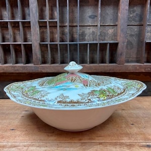 Vintage Friendly Village Covered Dish: "The Covered Bridge" Johnson Bros Transferware