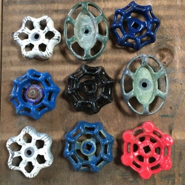 Vintage Faucet Knobs 9 Spigots Handles Salvage Hardware Mixed Media Or Craft Supply Water Valves Collection of 9