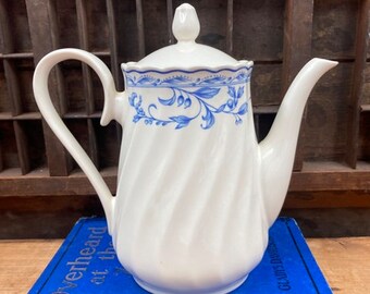 Vintage Blue White Coffee Pot Simplicity by Heritage Mint Country Kitchen or English Country Shabby Decor Tea Party Decor