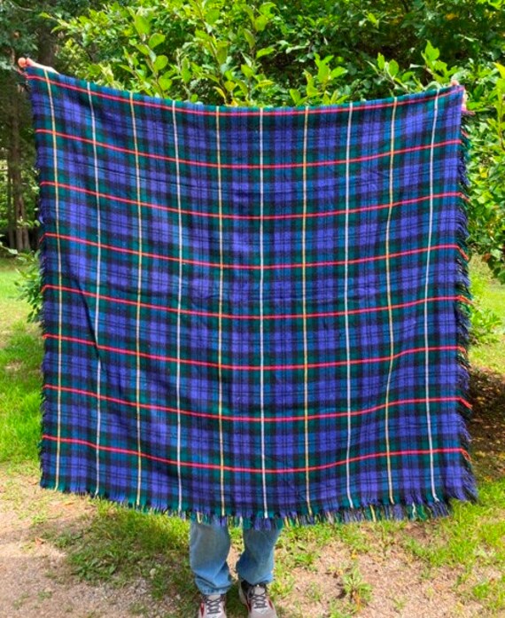 Vintage Wool Blanket Troy Robe Blue Tartan Plaid Throw Retro Woven Wool Blanket Stadium or Camp Plaid Blanket Troy Mills Troy NH Etsy