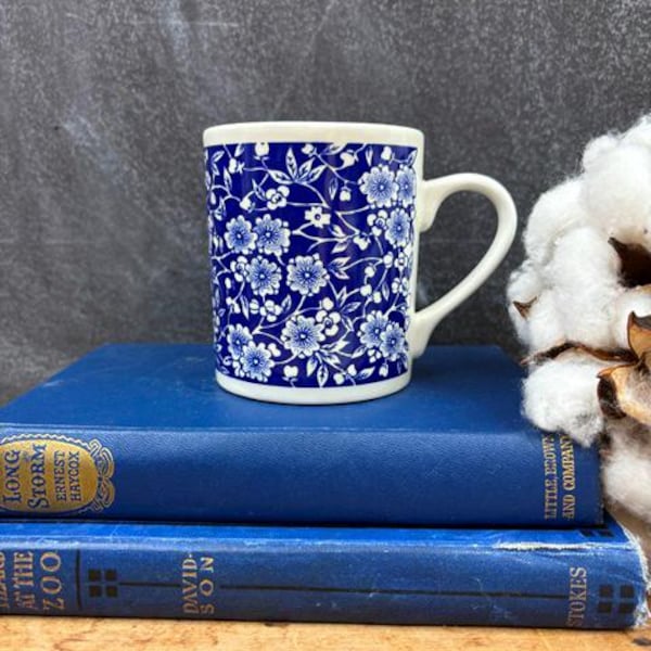 Vintage Churchill Blue Calico Mug: England Pottery, Floral Ceramic