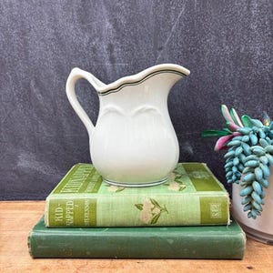 Vintage Ironstone Pitcher Sterling China Diner Ware Green Stripes Rustic Farmhouse Country Kitchen Decor