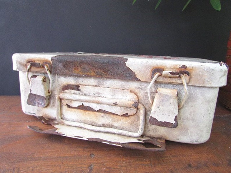 Vintage Cross First Aid Kit Metal Wall Mounted Box Industrial Decor