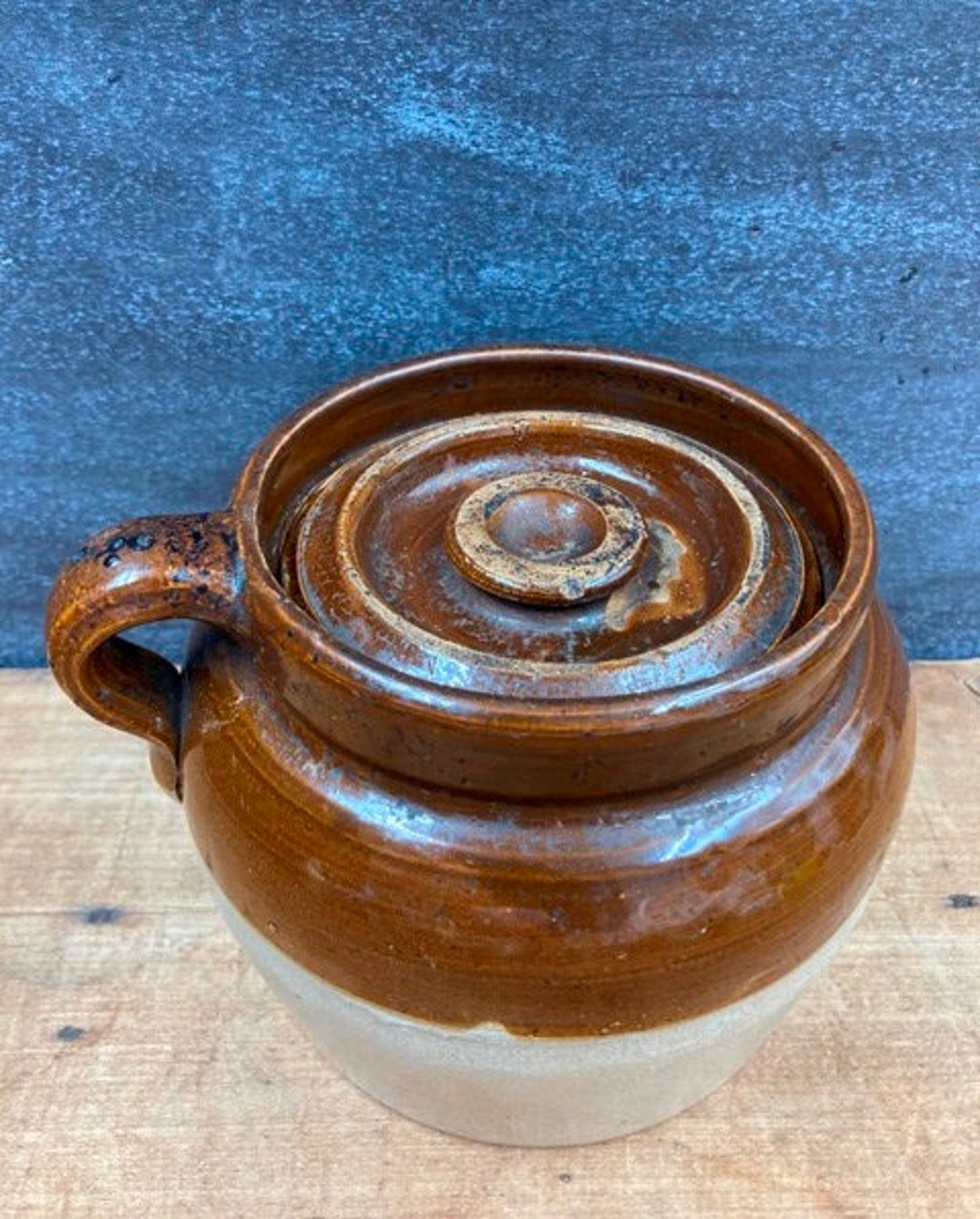 Boston Bean Pot With Lid Vintage Baked Beans Two Tone Brown Etsy