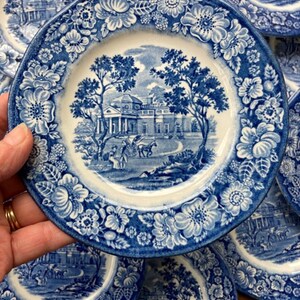 Vintage Liberty Blue Bread Butter Plate(s) Blue Transferware &quot;Monticello&quot; Historical Colonial Scenes Staffordshire Ironstone Made in England