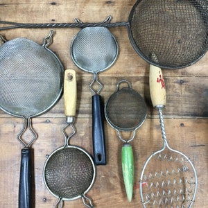 Vintage Wire Strainer Collection: Rustic Farmhouse Kitchen Utensils