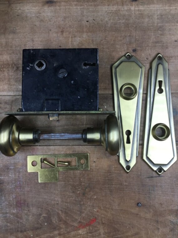 Vintage Brass Door Knob Keyhole Cover & Mortise Assembly Set Door  Replacement Parts NO Key 