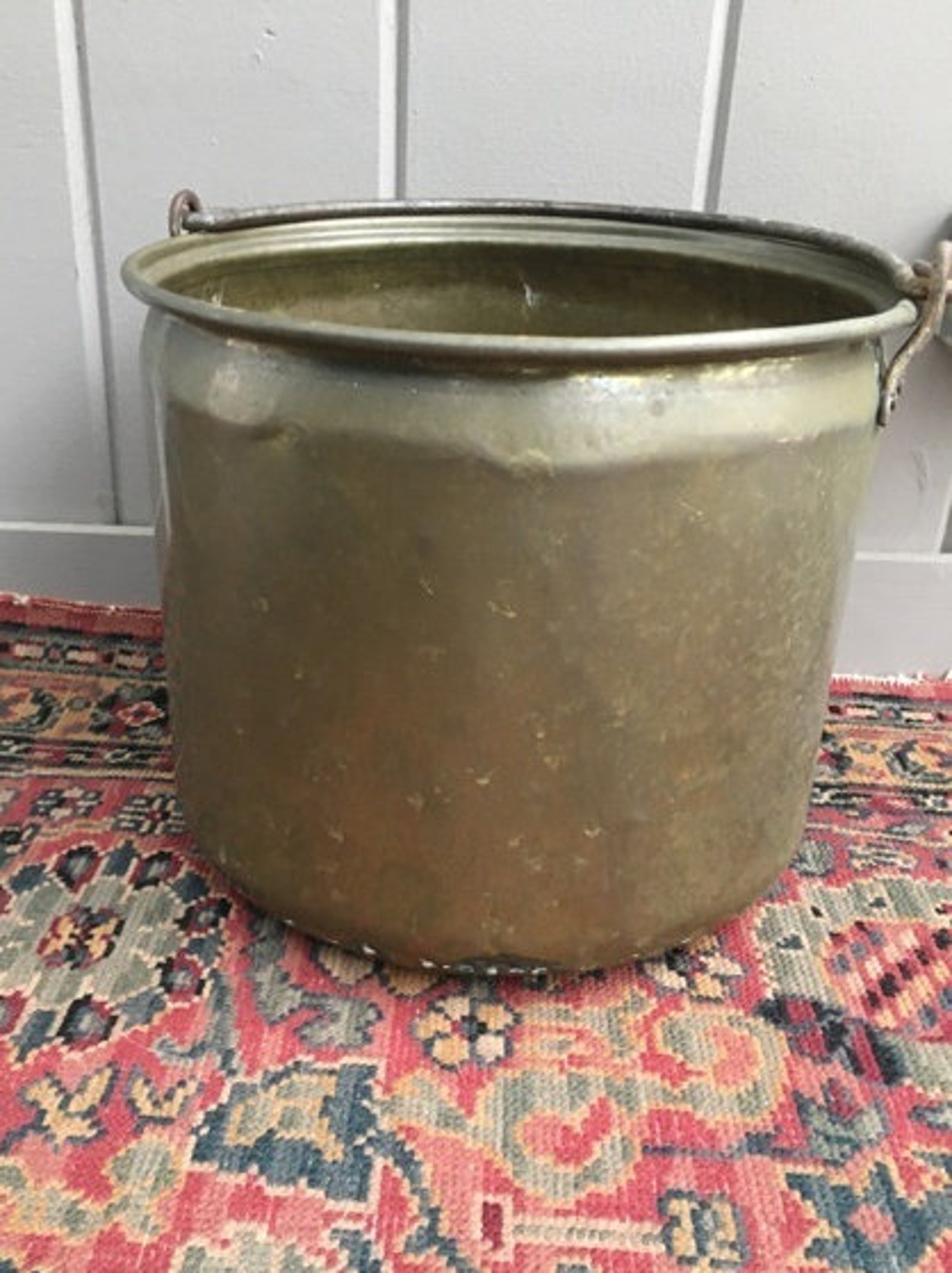 Large Brass Bucket Cauldron Pot Or Pail With Handle Antique Etsy