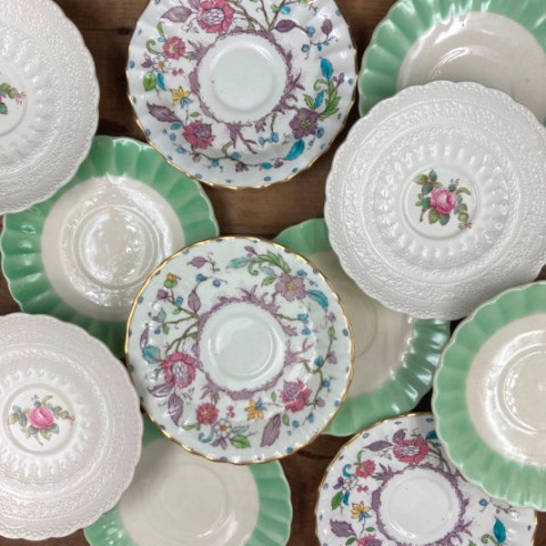 Vintage Mismatched Plates Or Saucers YOUR CHOICE Spode Billingsley Rose Jewel Royal Worcester Kashmir Sebring Corinthian Minuet-K Green