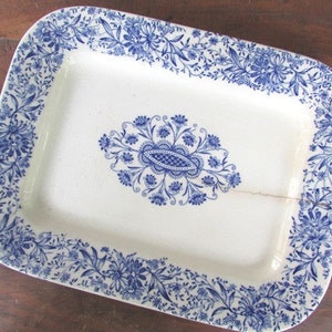 Transferware Platter Blue And White Rectangular Ironstone Antique Display Piece Unmarked NOTE CONDITION