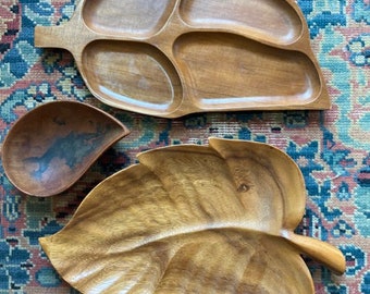 Wood Tray Collection Monkey Pod Wooden Platters and Bowl Mid Century Or Bohemian Decor