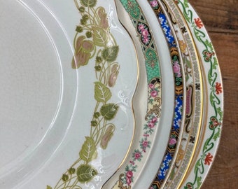 Mismatched Art Deco Or Art Nouveau Plates Vintage Mixed Pinks Golds and Florals Your Choice Of Colors and Styles Bridal Or Baby Shower