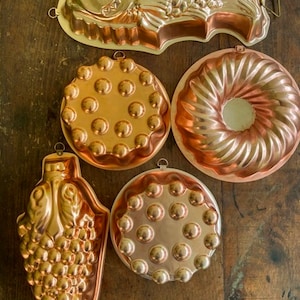 Vintage Copper Mold Collection: Rustic French Country Kitchen Decor, Set of 5