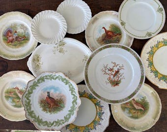 Vintage Bird Transferware Plate: Moss Green Lusterware, German Bavaria