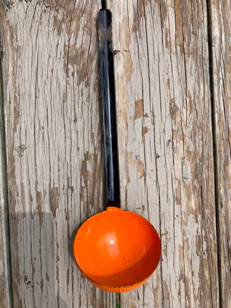 Vintage Ladle Or Dipper Copper Enamel Or Brass YOUR CHOICE Rustic Farmhouse Kitchen Decor Orange enamel