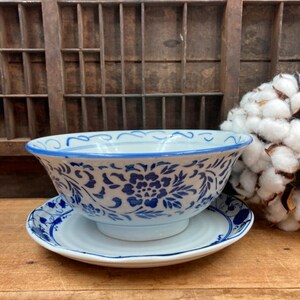 Chinoiserie Bowl and Underplate: Blue & White Asian Decor