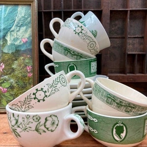 Vintage Green Transferware Tea Cup and Saucer: Mix and Match